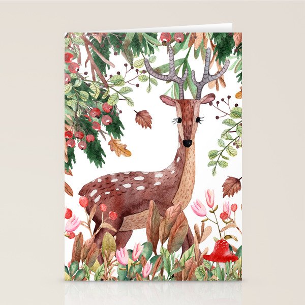 Cute, Watercolor, Deer Painting Stationery Card Gallery Image 2