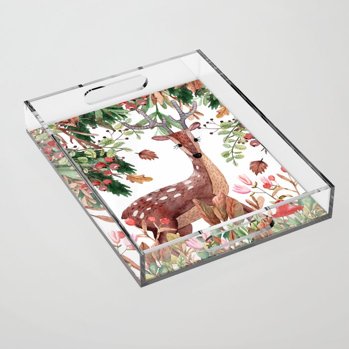 Cute, Watercolor, Deer Painting Acrylic Tray Gallery Image 1