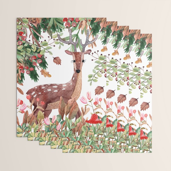 Cute, Watercolor, Deer Painting Wrapping Paper Gallery Image 3