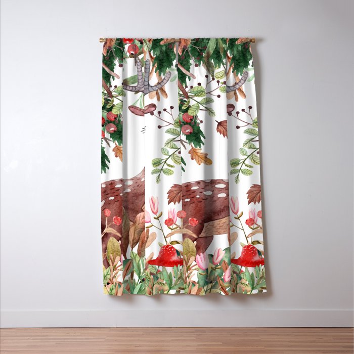 Cute, Watercolor, Deer Painting Window Curtain Gallery Image 3