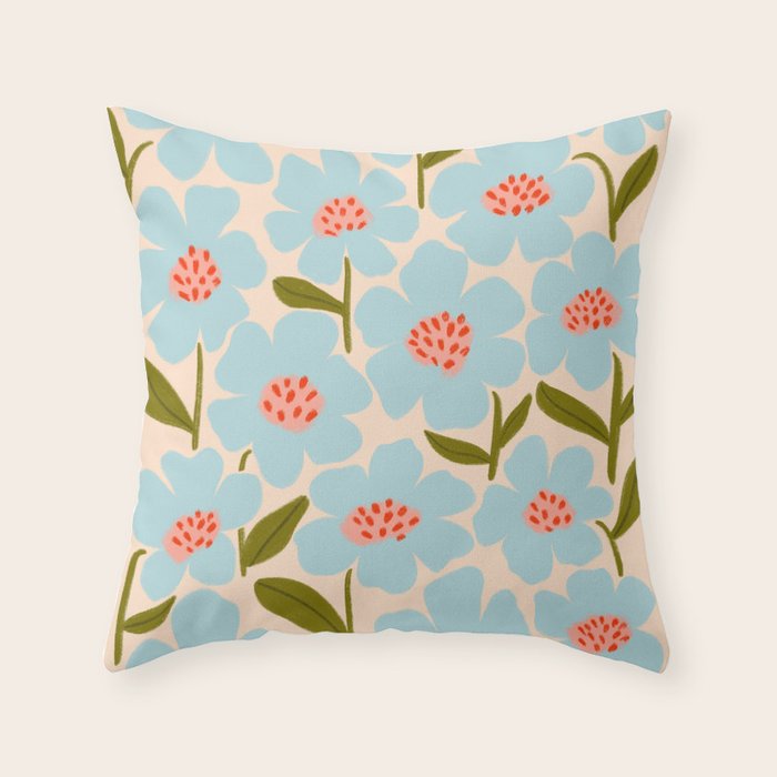 Blossom - Blue  Throw Pillow Gallery Image 1