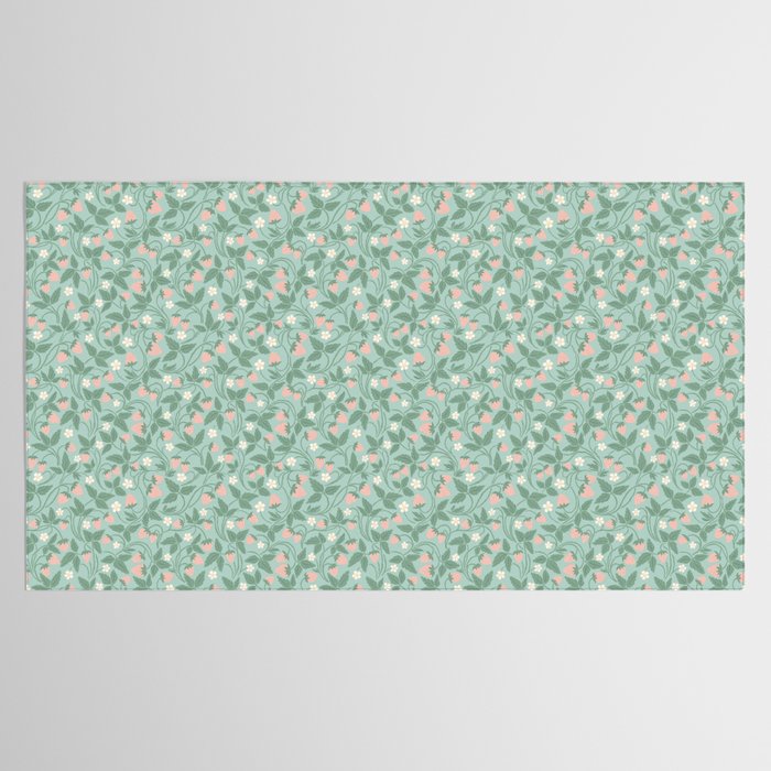 Strawberries - dusty pink and green on sky blue Tablecloth Gallery Image 2