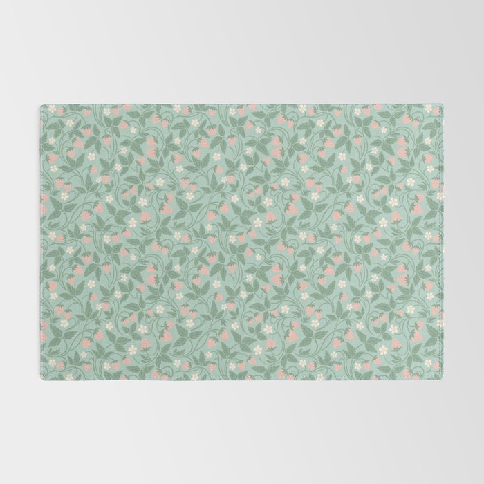 Strawberries - dusty pink and green on sky blue Rug Gallery Image 2