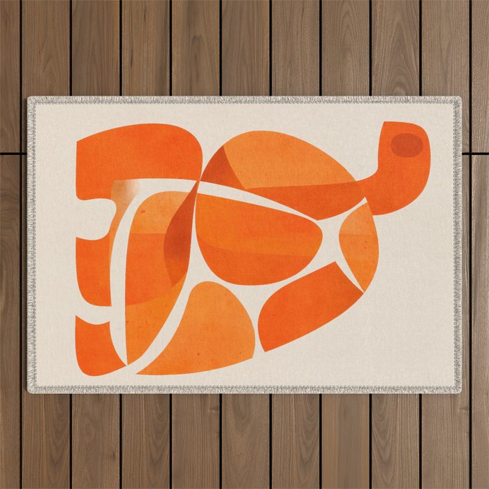 Abstract Turtle in Orange Outdoor Rug Gallery Image 1