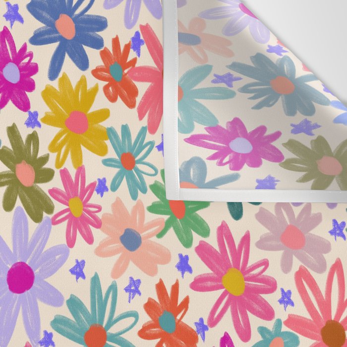 Bright Flowers and Stars Wall Tapestry Gallery Image 3