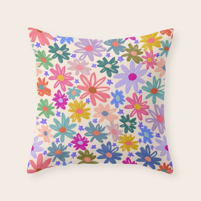 Bright Flowers and Stars Throw Pillow Gallery Image 6