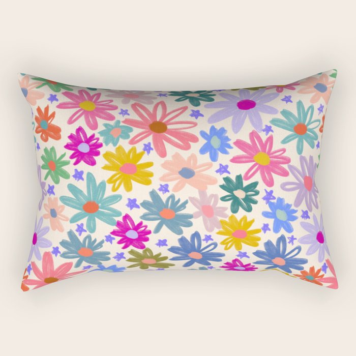 Bright Flowers and Stars Rectangular Pillow Gallery Image 2
