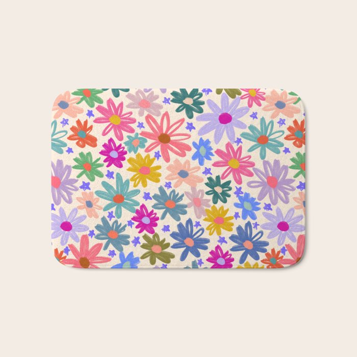 Bright Flowers and Stars Bath Mat Gallery Image 1