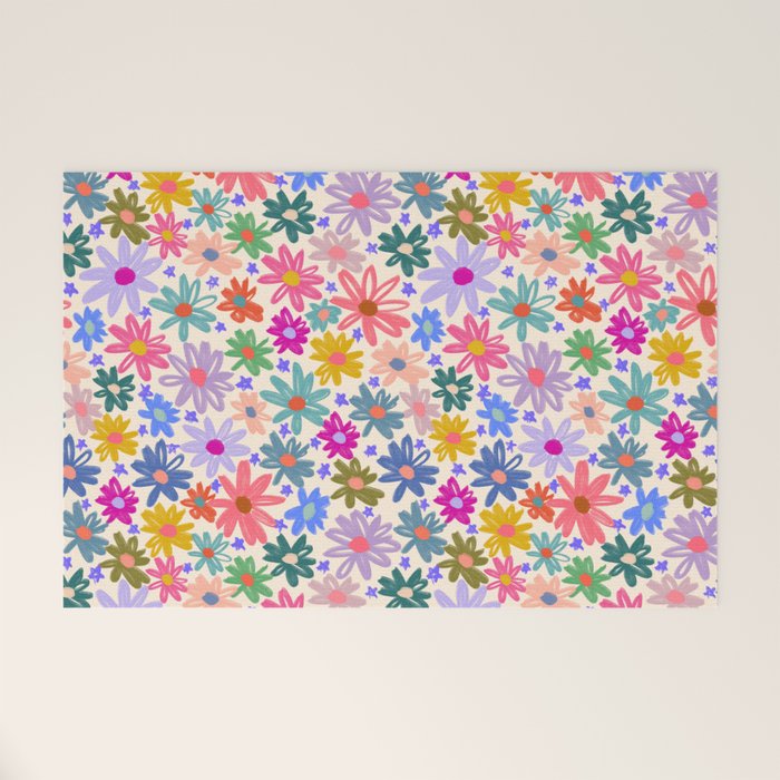 Bright Flowers and Stars Welcome Mat Gallery Image 1