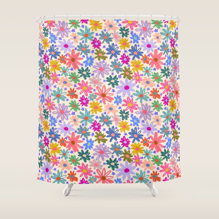 Bright Flowers and Stars Shower Curtain Gallery Image 1