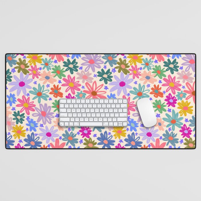 Bright Flowers and Stars Desk Mat Gallery Image 1
