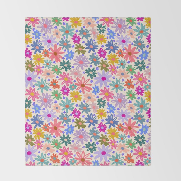 Bright Flowers and Stars Throw Blanket Gallery Image 2
