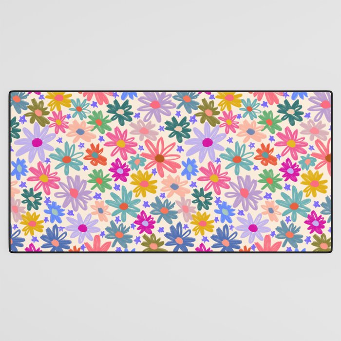 Bright Flowers and Stars Desk Mat Gallery Image 3
