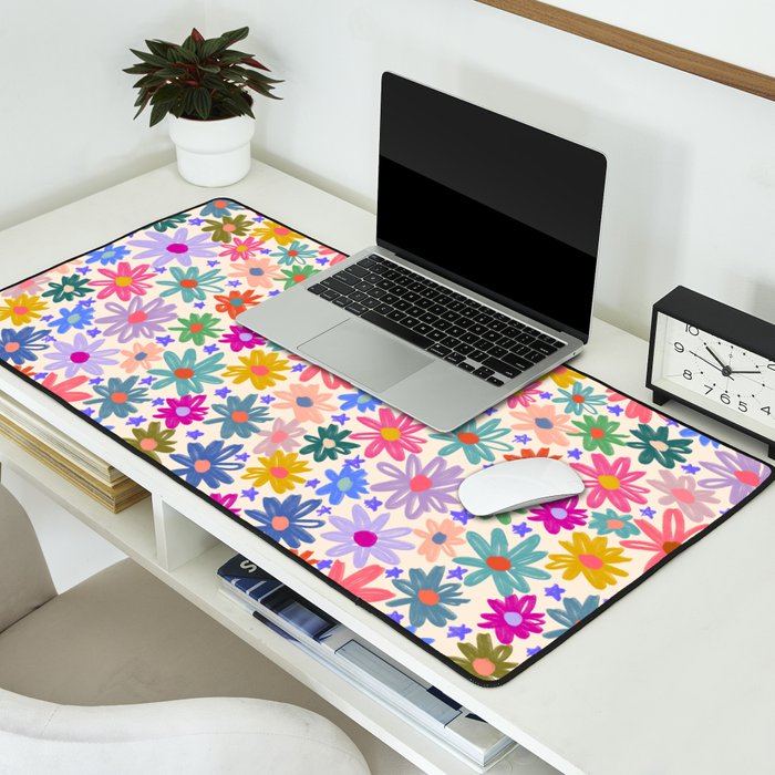 Bright Flowers and Stars Desk Mat Gallery Image 2