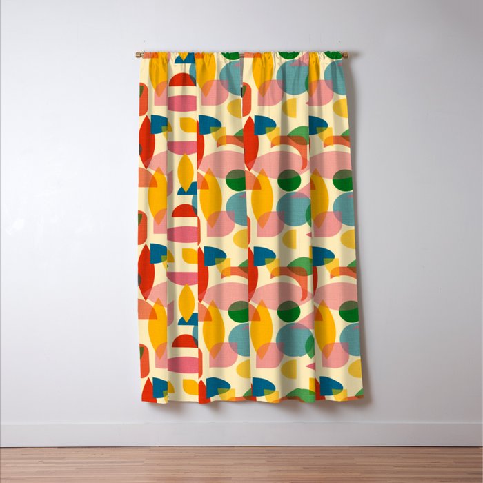 Retro Abstract Geometric Pattern with Bright Colorful Shapes and Fabric Texture Window Curtain Gallery Image 3