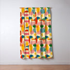 Retro Abstract Geometric Pattern with Bright Colorful Shapes and Fabric Texture Window Curtain Gallery Image 3