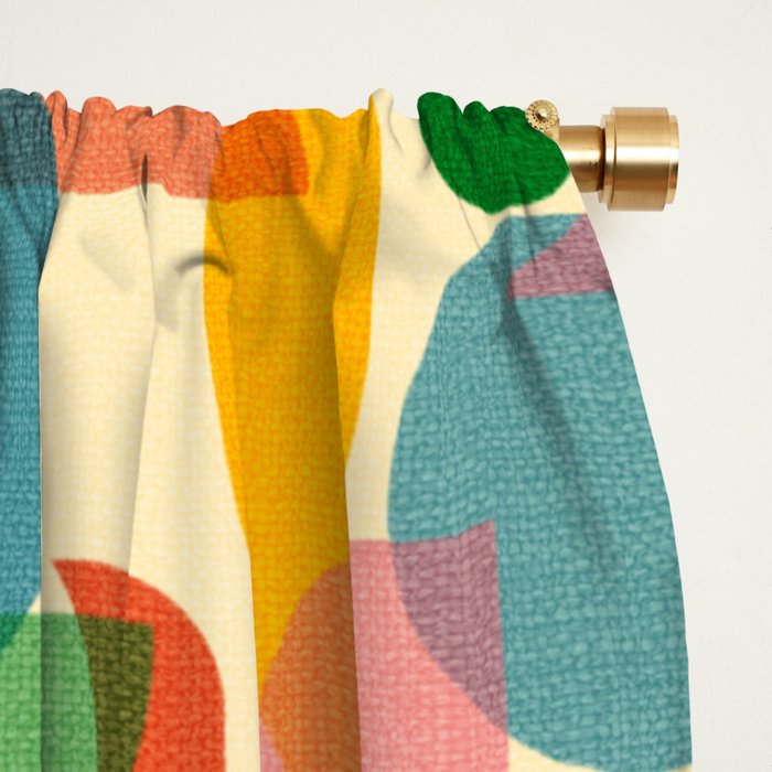 Retro Abstract Geometric Pattern with Bright Colorful Shapes and Fabric Texture Window Curtain Gallery Image 2