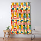 Retro Abstract Geometric Pattern with Bright Colorful Shapes and Fabric Texture Window Curtain Gallery Image 5