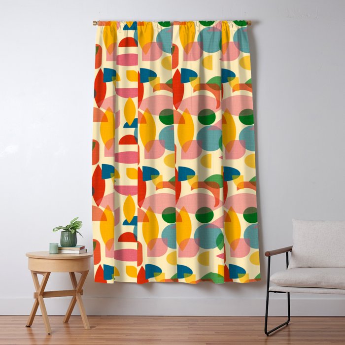 Retro Abstract Geometric Pattern with Bright Colorful Shapes and Fabric Texture Window Curtain Gallery Image 5