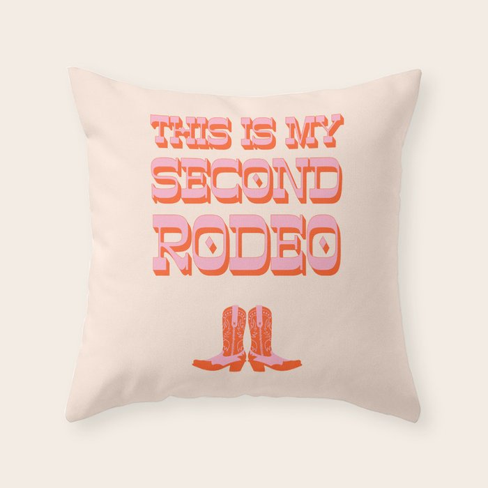 This is My Second Rodeo (pink and orange old west letters) Throw Pillow Gallery Image 1