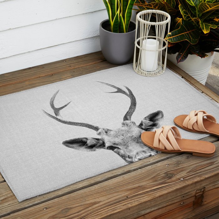 Deer - Black & White Outdoor Rug Gallery Image 2