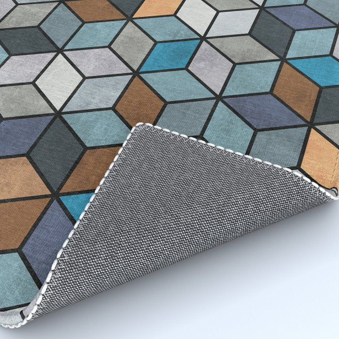 Colorful Concrete Cubes - Blue, Grey, Brown Rug Gallery Image 4