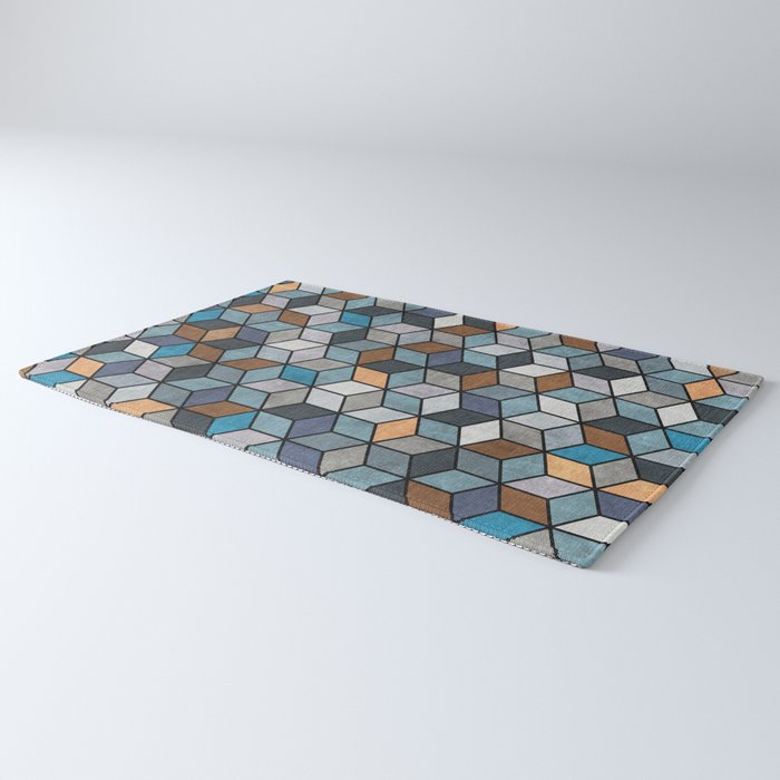 Colorful Concrete Cubes - Blue, Grey, Brown Rug Gallery Image 3