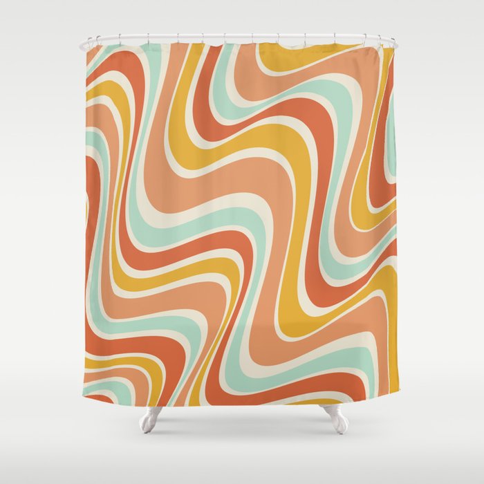 Groovy Wavy 1970s Pattern Shower Curtain Gallery Image 1