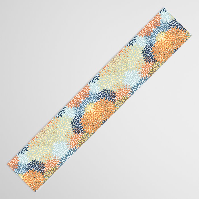 Modern, Floral Prints, Orange, Blue, Yellow Table Runner Gallery Image 3
