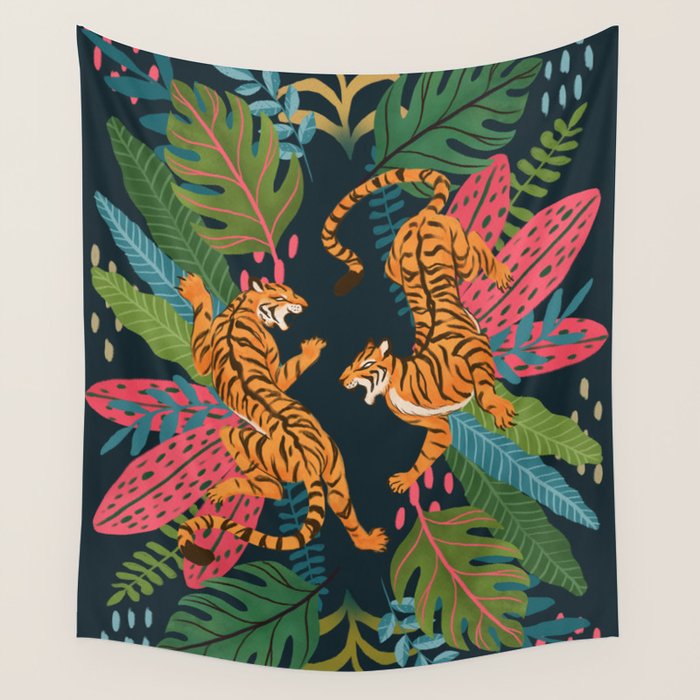 Jungle Cats - Roaring Tigers Wall Tapestry Gallery Image 4