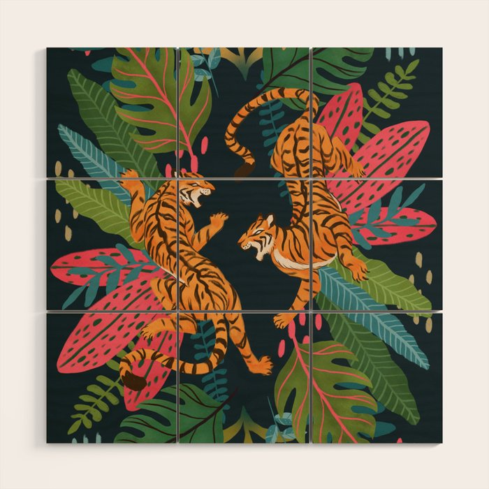 Jungle Cats - Roaring Tigers Wood Wall Art Gallery Image 1