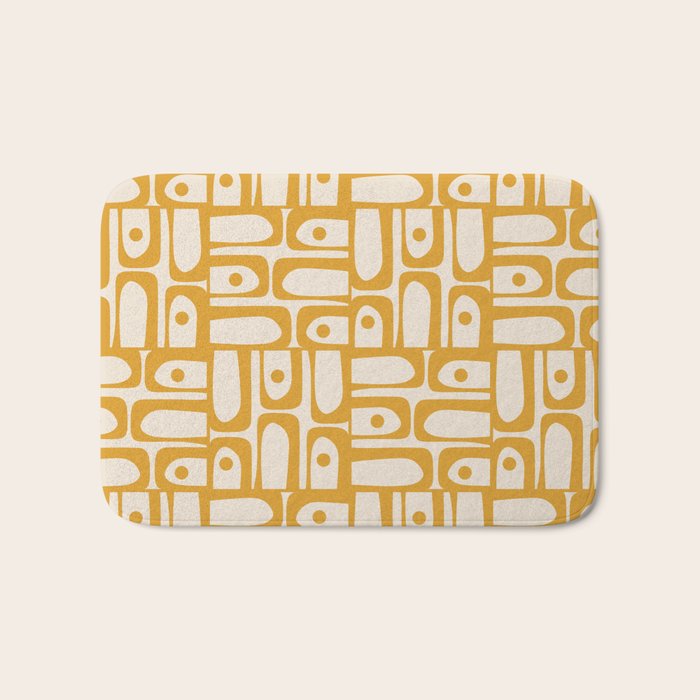 Mid Century Modern Piquet Abstract Multi Pattern in Golden Ochre Mustard and Beige Bath Mat Gallery Image 1