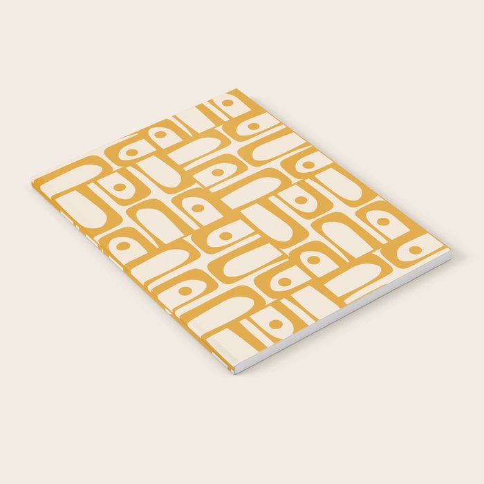Mid Century Modern Piquet Abstract Multi Pattern in Golden Ochre Mustard and Beige Notebook Gallery Image 1