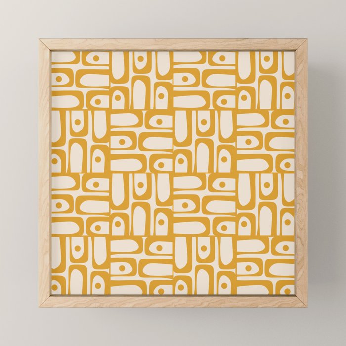Mid Century Modern Piquet Abstract Multi Pattern in Golden Ochre Mustard and Beige Mini Art Print Gallery Image 1