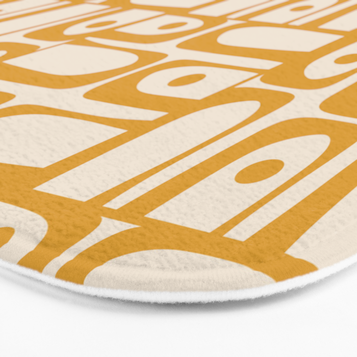 Mid Century Modern Piquet Abstract Multi Pattern in Golden Ochre Mustard and Beige Bath Mat Gallery Image 3
