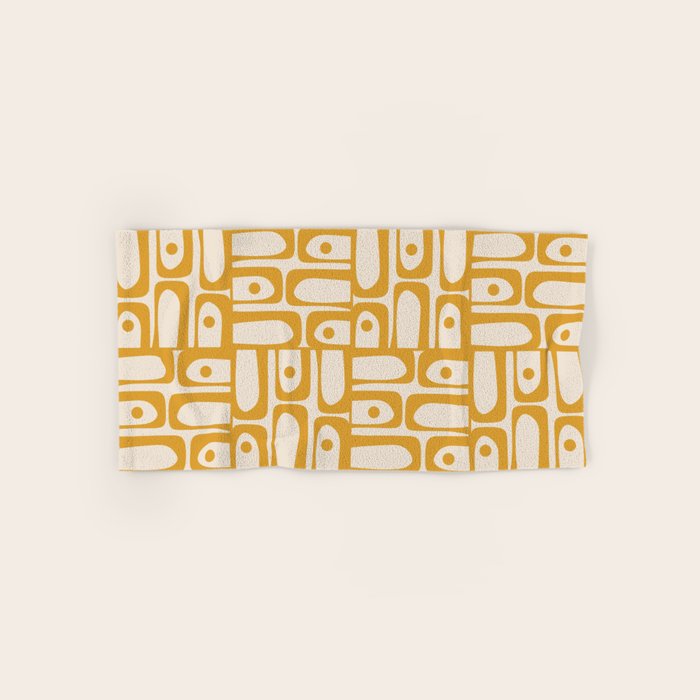 Mid Century Modern Piquet Abstract Multi Pattern in Golden Ochre Mustard and Beige Bath Towel Gallery Image 1