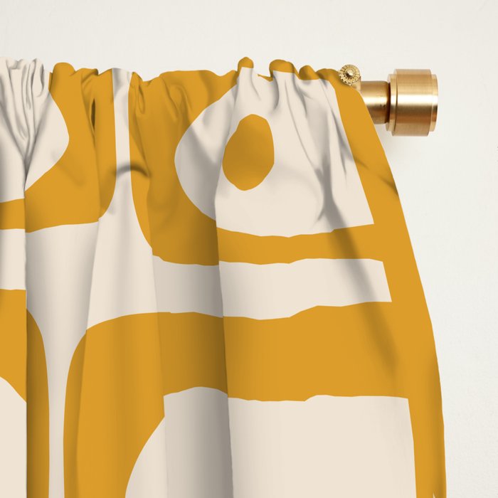 Mid Century Modern Piquet Abstract Multi Pattern in Golden Ochre Mustard and Beige Window Curtain Gallery Image 2