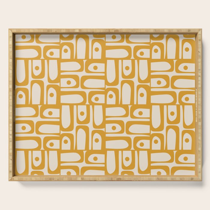 Mid Century Modern Piquet Abstract Multi Pattern in Golden Ochre Mustard and Beige Serving Tray Gallery Image 1