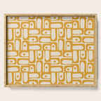 Mid Century Modern Piquet Abstract Multi Pattern in Golden Ochre Mustard and Beige Serving Tray Gallery Image 1