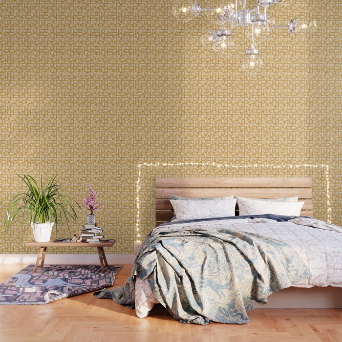 Mid Century Modern Piquet Abstract Multi Pattern in Golden Ochre Mustard and Beige Wallpaper Gallery Image 3