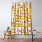 Mid Century Modern Piquet Abstract Multi Pattern in Golden Ochre Mustard and Beige Window Curtain Gallery Image 5
