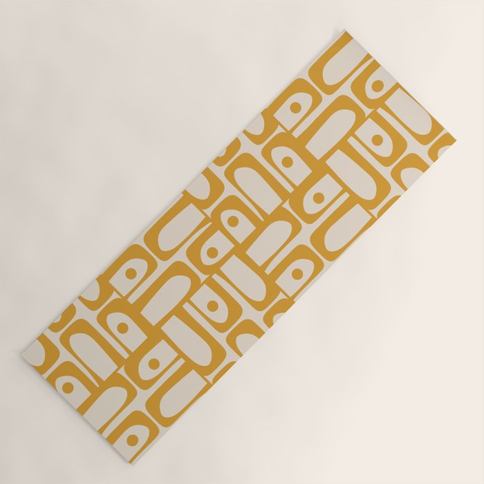 Mid Century Modern Piquet Abstract Multi Pattern in Golden Ochre Mustard and Beige Yoga Mat Gallery Image 1