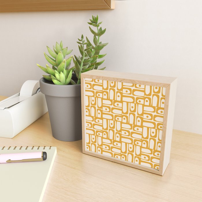 Mid Century Modern Piquet Abstract Multi Pattern in Golden Ochre Mustard and Beige Mini Art Print Gallery Image 2