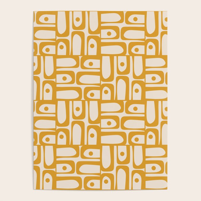 Mid Century Modern Piquet Abstract Multi Pattern in Golden Ochre Mustard and Beige Poster Gallery Image 1