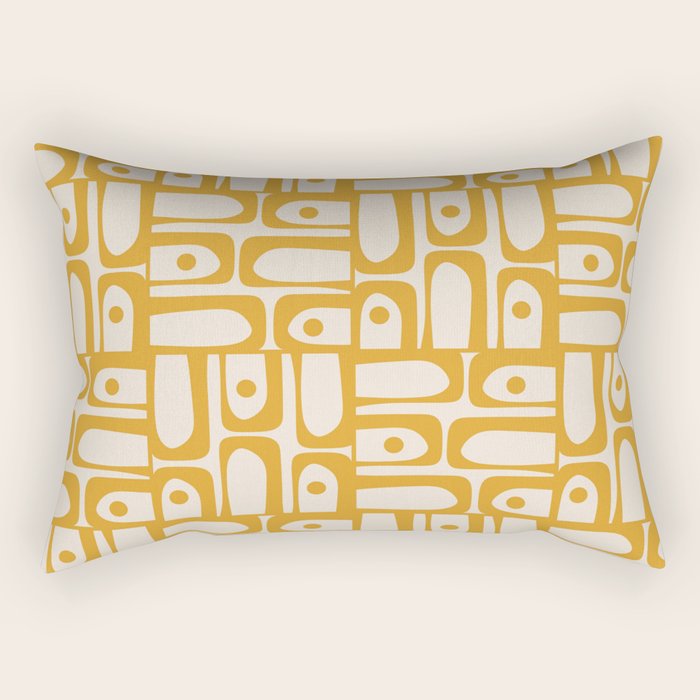 Mid Century Modern Piquet Abstract Multi Pattern in Golden Ochre Mustard and Beige Rectangular Pillow Gallery Image 1
