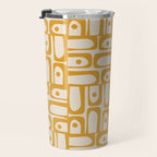 Mid Century Modern Piquet Abstract Multi Pattern in Golden Ochre Mustard and Beige Travel Mug Gallery Image 3