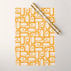Mid Century Modern Piquet Abstract Multi Pattern in Golden Ochre Mustard and Beige Wrapping Paper Gallery Image 1