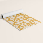 Mid Century Modern Piquet Abstract Multi Pattern in Golden Ochre Mustard and Beige Yoga Mat Gallery Image 2