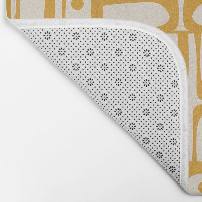 Mid Century Modern Piquet Abstract Multi Pattern in Golden Ochre Mustard and Beige Bath Mat Gallery Image 2