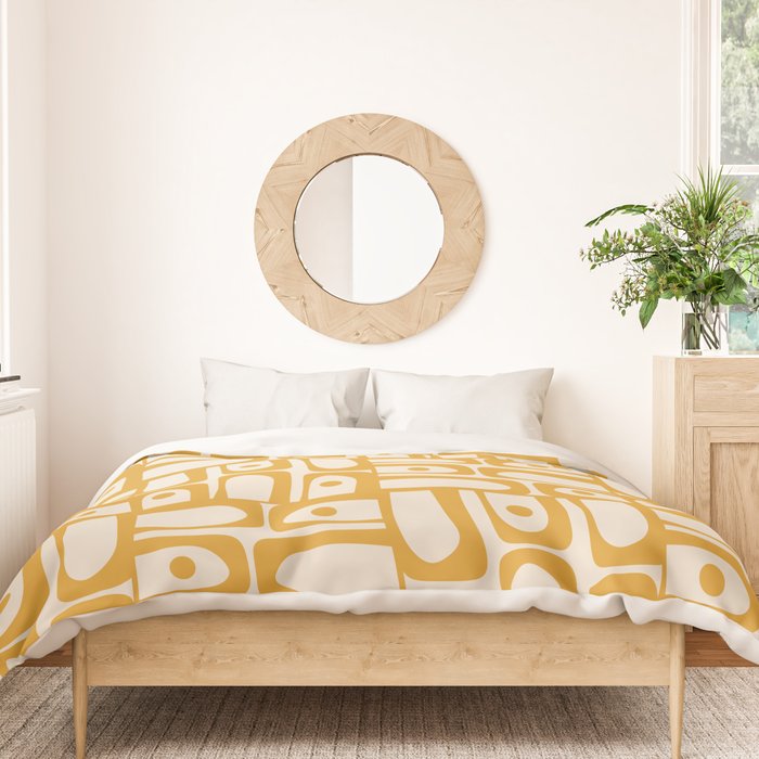 Mid Century Modern Piquet Abstract Multi Pattern in Golden Ochre Mustard and Beige Duvet Cover Gallery Image 3